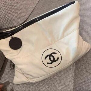 CHANEL Ivory Cosmetic Bag with Black Accents